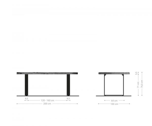 Jídelní stůl Edge 200x100 XL Akácie Platinum Nerezová ocel Úzký Live - Image 6