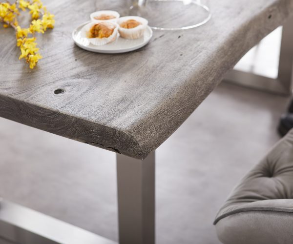 Jídelní stůl Edge 200x100 XL Akácie Platinum Nerezová ocel Široký Live - Image 4