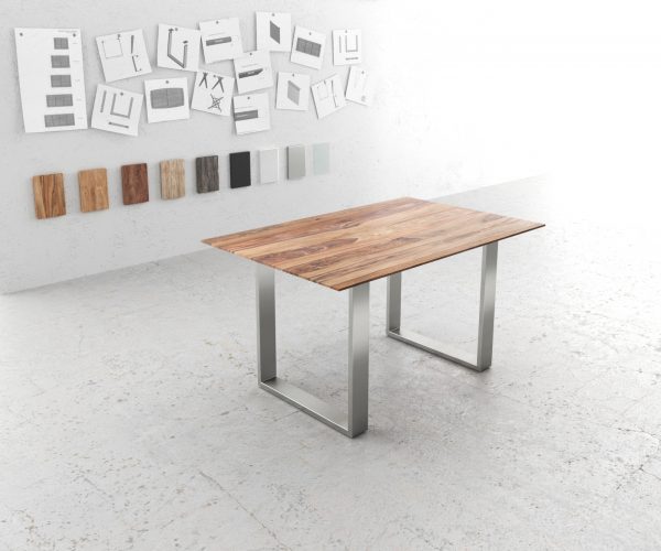 Jídelní stůl Edge 140x90 sheesham přírodní nerezová ocel úzký švýcarská hrana