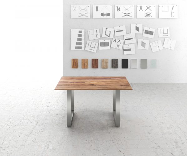 Jídelní stůl Edge 140x90 sheesham přírodní nerezová ocel široký švýcarská hrana - Image 2