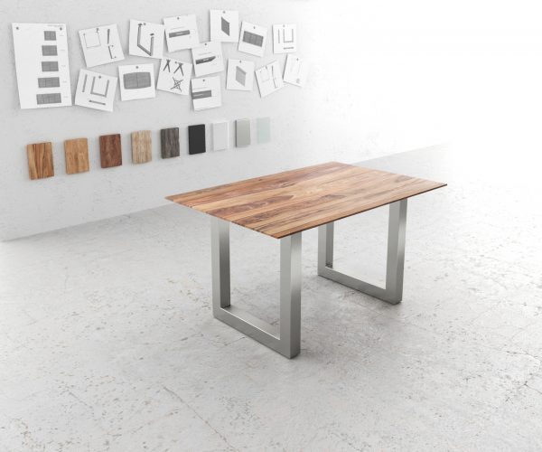 Jídelní stůl Edge 140x90 sheesham přírodní nerezová ocel široký švýcarská hrana