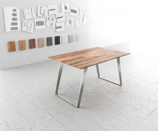 Jídelní stůl Edge 140x90 sheesham přírodní nerezová ocel šikmý švýcarská hrana
