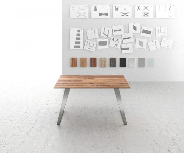 Jídelní stůl Edge 140x90 sheesham přírodní nerezová ocel šikmý švýcarská hrana - Image 2