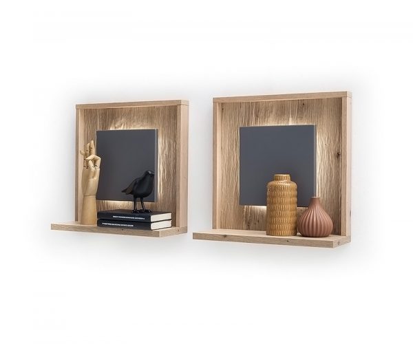 Nástěnná deska Lome 45x20 cm dubový vzhled sada 2 úložných přihrádek s LED osvětlením - Image 3