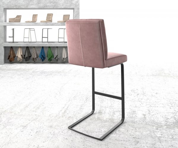 Barová židle Pela-Flex sametová růžová konzolová s plochým kovem - Image 3