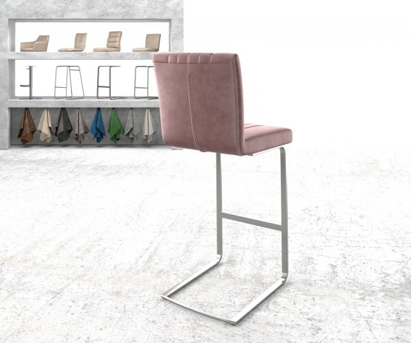Barová židle Luiga-Flex sametová růžová konzolová plochá nerezová ocel - Image 3