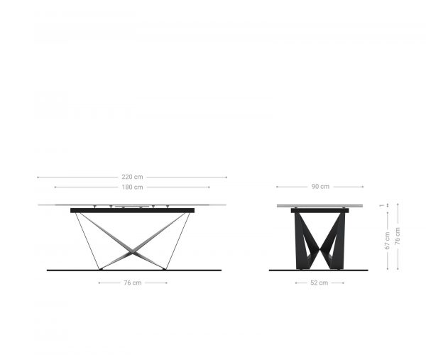 Jídelní stůl Edge 180/220x90cm sklo antická hnědá středová noha plochá ocel stříbrná rozkládací - Image 7