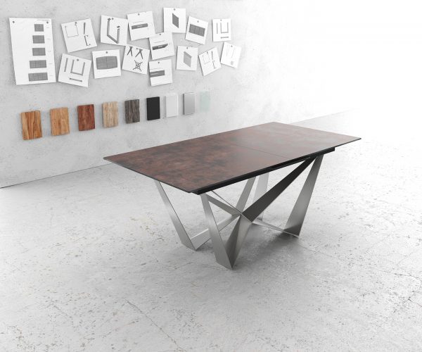 Jídelní stůl Edge 180/220x90cm sklo antická hnědá středová noha plochá ocel stříbrná rozkládací - Image 2