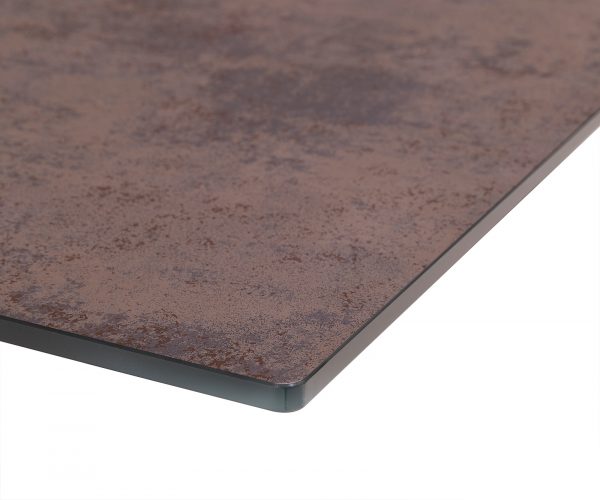 Jídelní stůl Edge 180/220x90cm sklo antická hnědá středová noha plochá ocel stříbrná rozkládací - Image 5