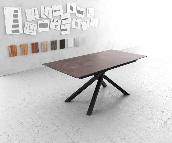 Jídelní stůl Edge 180/220x90 cm sklo hnědé vintage, středová noha, černý kříž, rozkládací - Image 2
