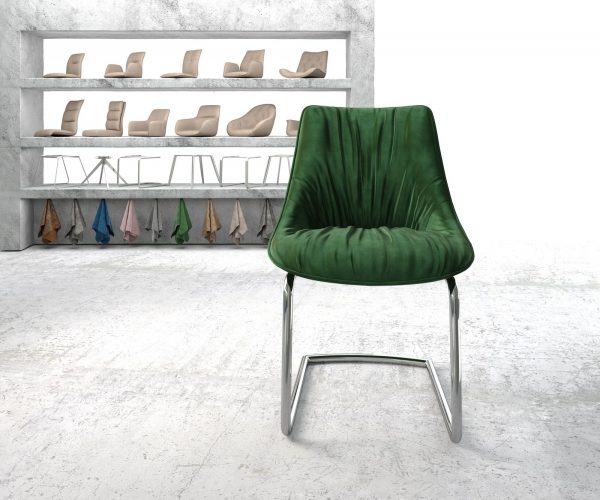 Otočná židle Elda-Flex Velvet Green Cantilever Round Chrome - Image 2