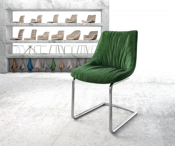 Otočná židle Elda-Flex Velvet Green Cantilever Round Chrome