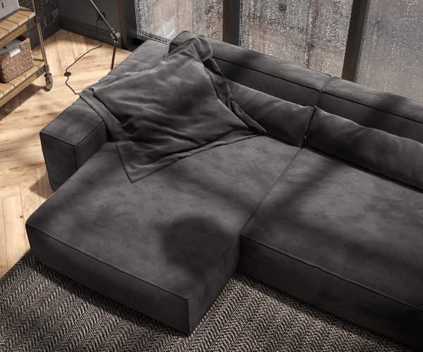 Rohová pohovka Sirpio XL 270x175 cm microvlákno černá variabilně montovatelný longchair s taburetem - Image 6