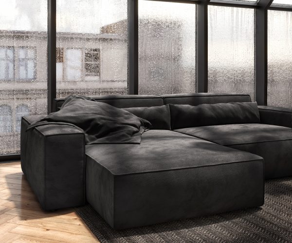 Rohová pohovka Sirpio XL 270x175 cm microvlákno černá variabilně montovatelný longchair s taburetem - Image 7
