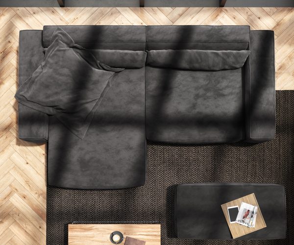 Rohová pohovka Sirpio XL 270x175 cm microvlákno černá variabilně montovatelný longchair s taburetem - Image 8