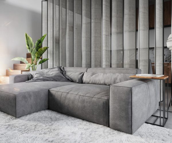 Rohová pohovka Sirpio XL 270x175 cm mikrovlákno taupe variabilně montovatelný longchair s taburetem - Image 5