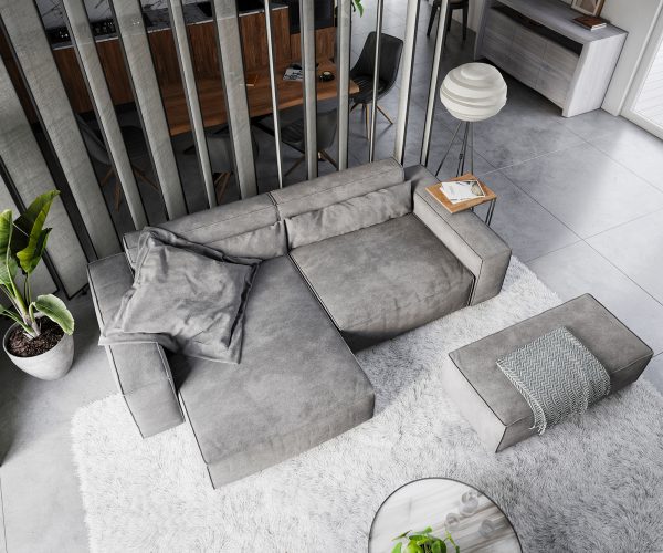 Rohová pohovka Sirpio XL 270x175 cm mikrovlákno taupe variabilně montovatelný longchair s taburetem - Image 4