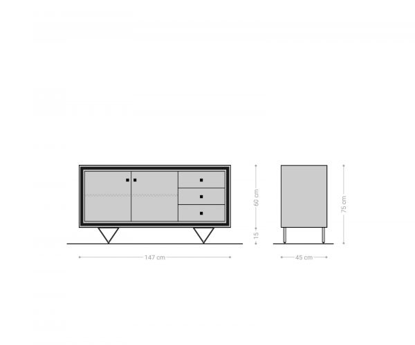 Komoda Stonegrace 150 cm akácie hnědá 3D 2 dveře 3 zásuvky V-noha černá - Image 5