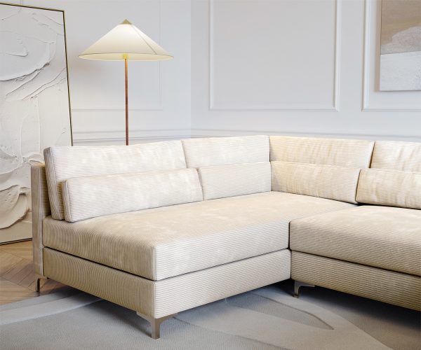 Pohovka ve tvaru "U" Elio 300x185 cm Cord béžová s taburetem - Image 7