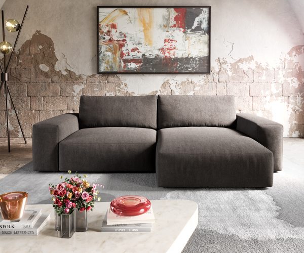 Rohová pohovka Lanzo XL 280x175 cm mikrovlákno khaki hnědá variabilně montovatelná lenoška - Image 2
