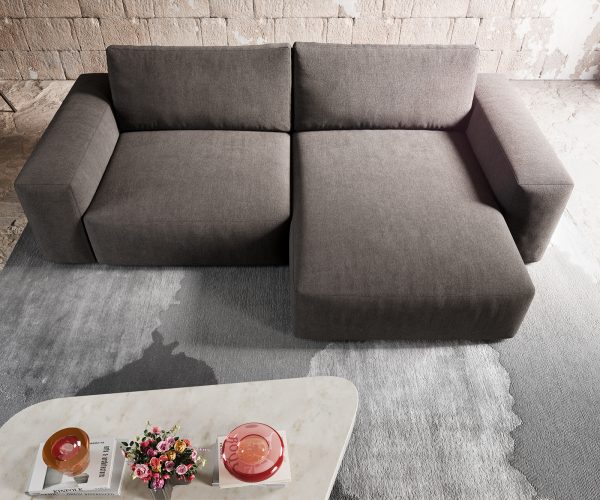 Rohová pohovka Lanzo XL 280x175 cm mikrovlákno khaki hnědá variabilně montovatelná lenoška - Image 4