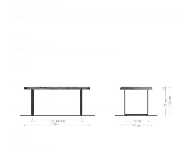 Jídelní stůl Edge 180x90 XL akácie přírodní, rám s kluzáky, kov černý Live - Image 6
