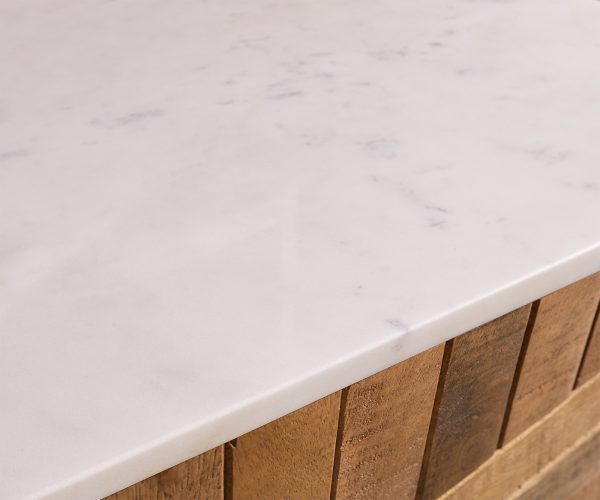 TV stolek Bahan 220 cm teakový styl mango 2 dveře 2 zásuvky 1 přihrádka mramorově bílá - Image 3