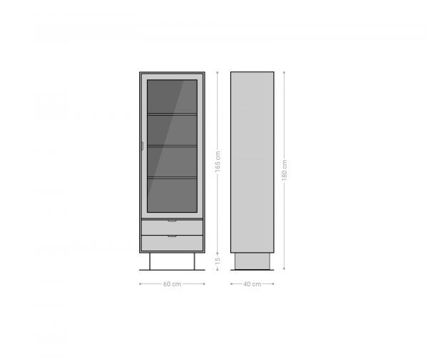 Vitrína Teele 60x180 cm přírodní akácie 1 dveře 2 zásuvky nohy ve vzdušném stylu - Image 7