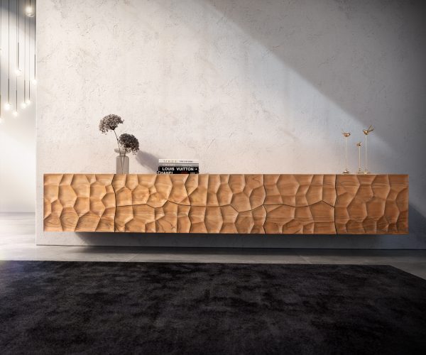 TV stolek Solu 260 cm přírodní akácie 2 dveře 6 zásuvek 3D přední plovoucí - Image 2