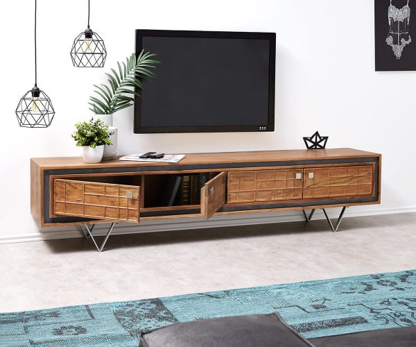 TV stolek Stonegrace 200 cm přírodní akácie 3D 4 dveře - Image 4