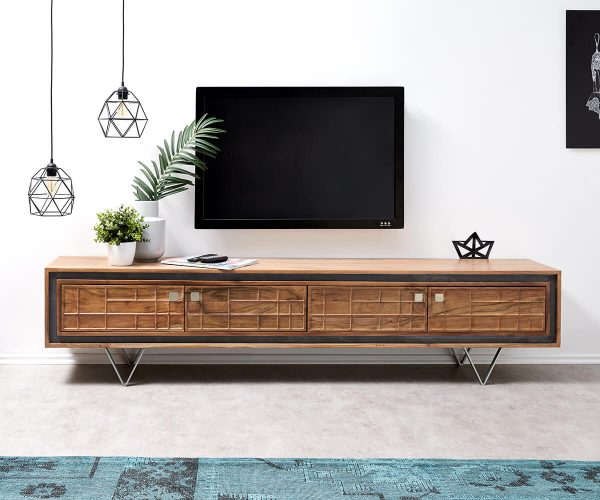 TV stolek Stonegrace 200 cm přírodní akácie 3D 4 dveře - Image 2