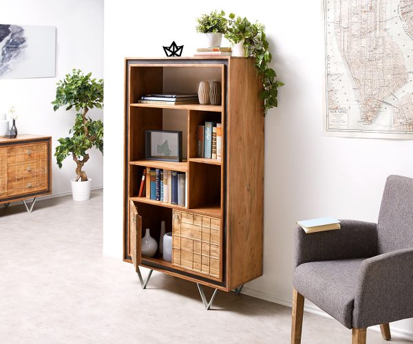 Vysoká skříň Stonegrace 88 cm akácie natural 3D, 2 dveře - Image 4