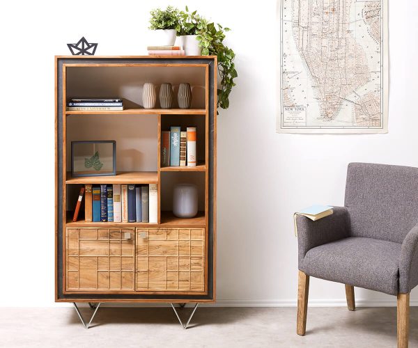 Vysoká skříň Stonegrace 88 cm akácie natural 3D, 2 dveře - Image 2