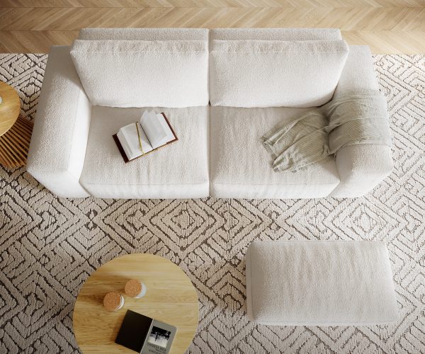 Velká pohovka Lanzo XL 270x125 cm bouclé krémově bílá s taburetem - Image 5