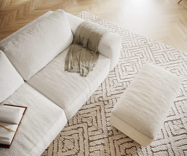 Velká pohovka Lanzo XL 270x125 cm bouclé krémově bílá s taburetem - Image 4