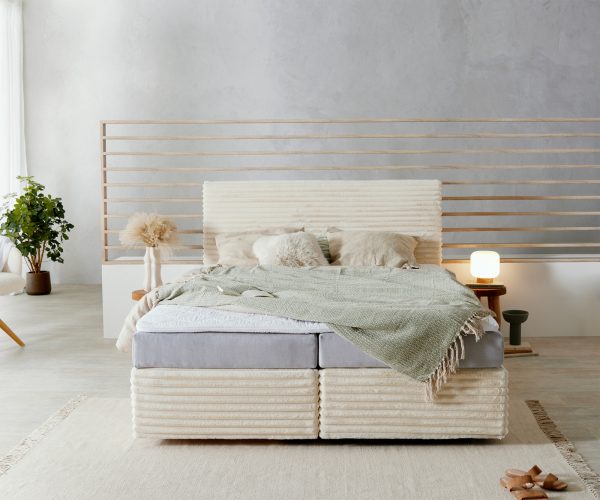 Boxspring postel Dream-Well 160x200 cm z plyšového manšestru s taštičkovou matrací a visco topperem - Image 2