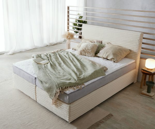 Boxspring postel Dream-Well 160x200 cm z plyšového manšestru s taštičkovou matrací a visco topperem - Image 4