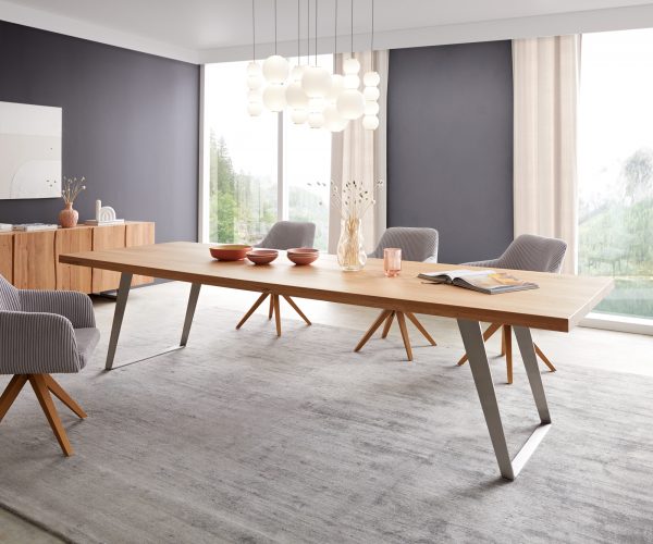 Jídelní stůl Edge 300x100 cm přírodní dubový šikmý rám nerezová ocel - Image 2