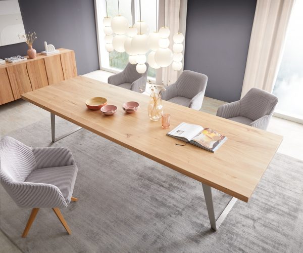 Jídelní stůl Edge 300x100 cm přírodní dubový šikmý rám nerezová ocel - Image 4