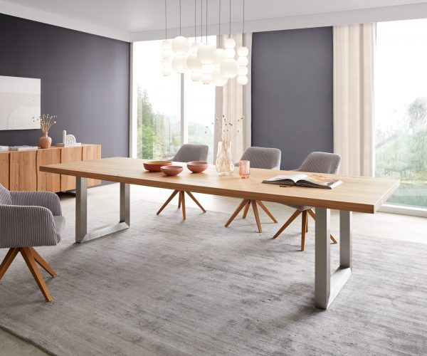 Jídelní stůl Edge 300x100 cm přírodní dub široký rám nerezová ocel - Image 2