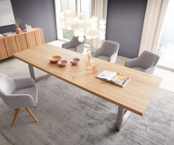 Jídelní stůl Edge 300x100 cm přírodní dub široký rám nerezová ocel - Image 4