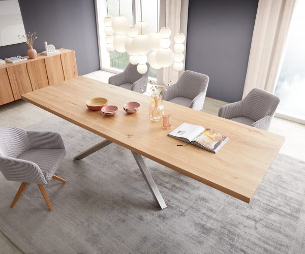 Jídelní stůl Edge 300x100 cm přírodní dubový křížový rám obdélníkový nerezová ocel - Image 4