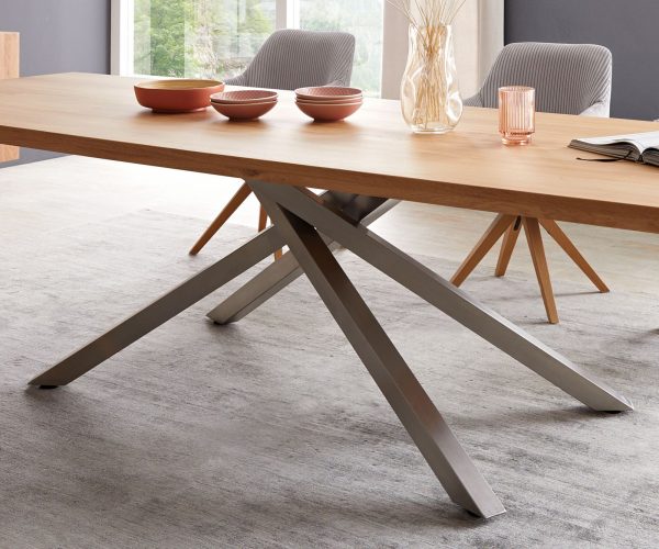 Jídelní stůl Edge 300x100 cm přírodní dubový křížový rám obdélníkový nerezová ocel - Image 5