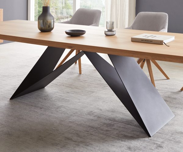 Jídelní stůl Edge 300x100 cm přírodní dub, V-rám, černý kov - Image 5
