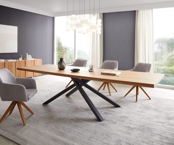 Jídelní stůl Edge 300x100 cm, přírodní dub, černý křížový rám, obdélníkový - Image 2