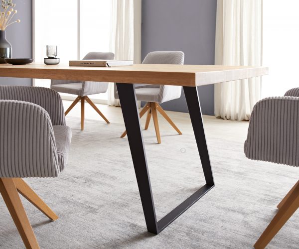 Jídelní stůl Edge 300x100 cm přírodní dub, šikmá kovová konstrukce černá - Image 5