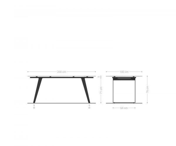 Jídelní stůl Edge 200x100 cm keramika Laminam® Statuarettio bílá, tvar lodě, nakloněný rám z nerezové oceli - Image 3
