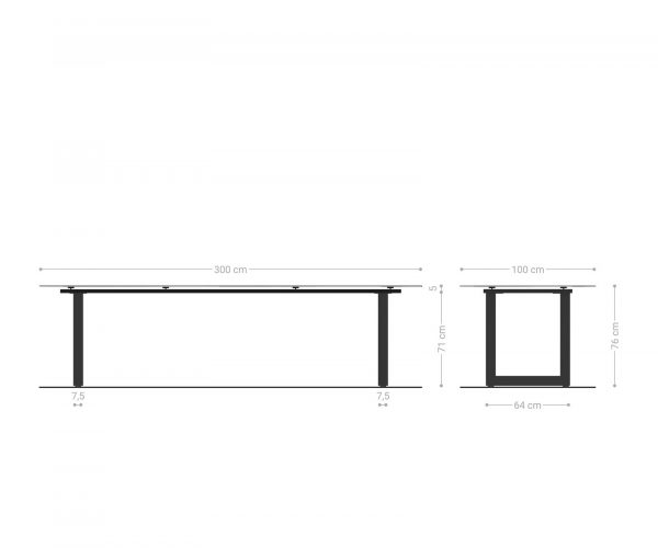 Jídelní stůl Edge 300x100 cm keramika Laminam® Nero Greco šedý široký rám nerezová ocel - Image 7