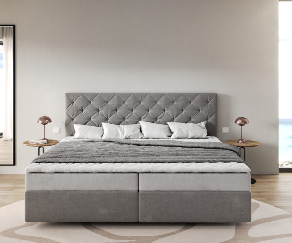 Boxspring postel Dream-Great mikrovlákno šedá 200x200 cm Bonell matrace PU topper - Image 2