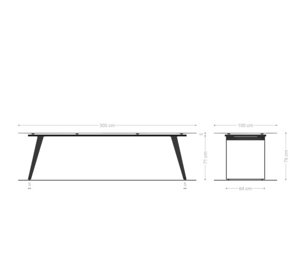 Jídelní stůl Edge keramika Minas Melange bílo-béžová 300x100 nakloněné nohy kov černý - Image 9